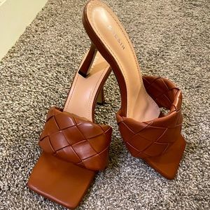 Brown square toe heels